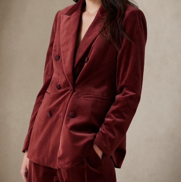 Women's Velvet Double-Breasted Jacket - Rust Petite - Picture 2 of 4